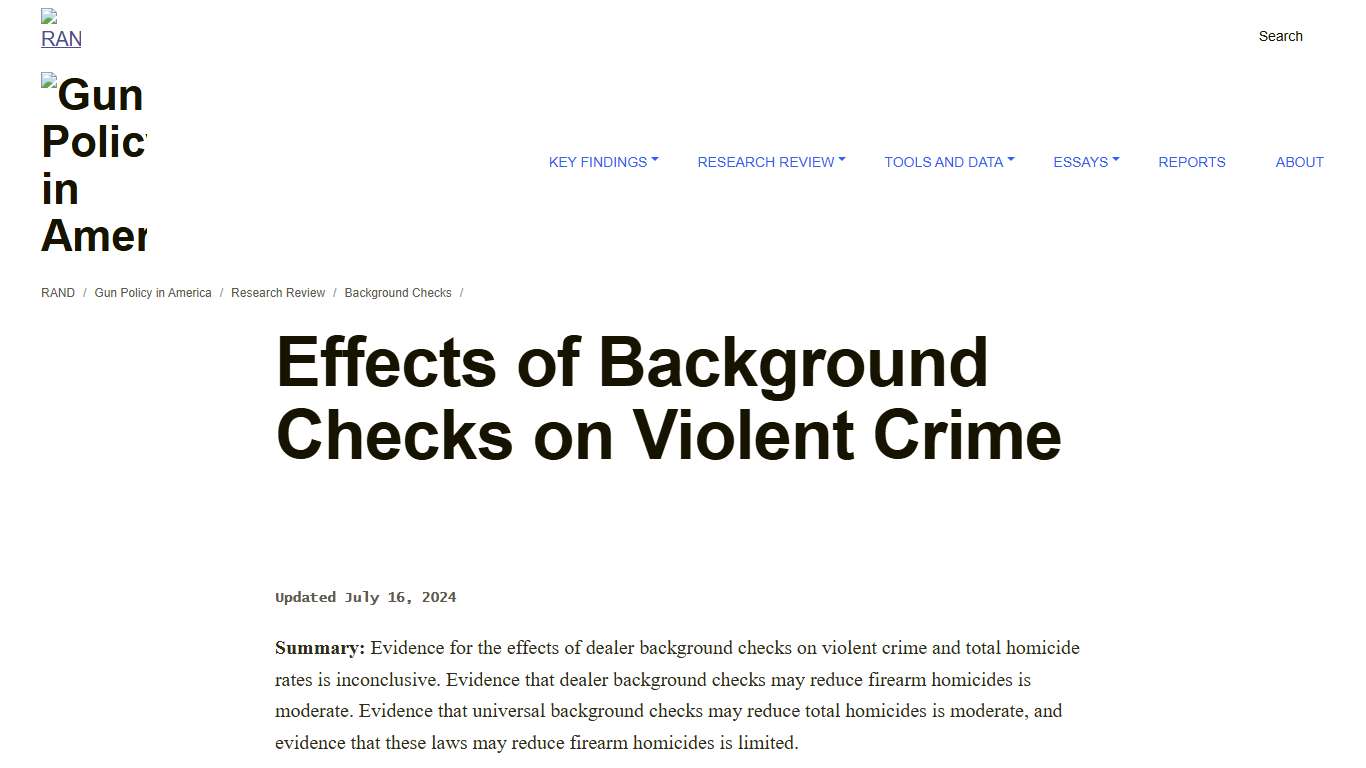 Effects of Background Checks on Violent Crime RAND